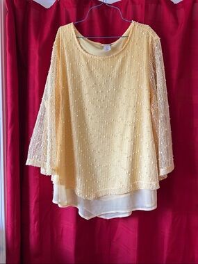 Alfred Dunner Pale Yellow Beaded Layered Blouse